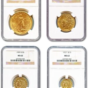 Pre-1933 Gold Indian Vintage 4-Coin Type Set ($2.50, $5.00, $10, $20) MS-62