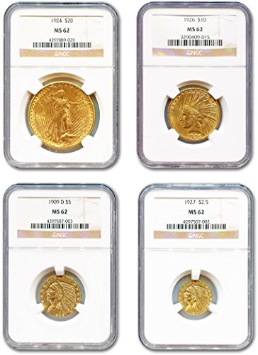 Pre-1933 Gold Indian Vintage 4-Coin Type Set ($2.50, $5.00, $10, $20) MS-62