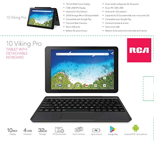 RCA Viking Pro 10" 2-in-1 Tablet 32GB Quad Core with Touchscreen and Detachable Keyboard Google Android 5.0