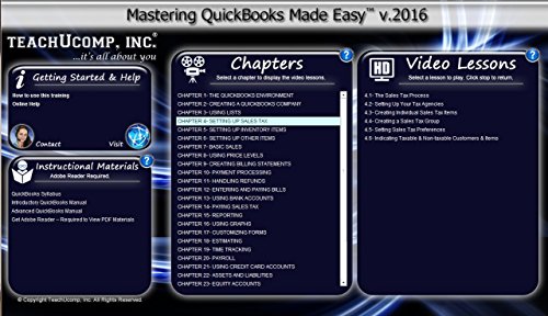 TEACHUCOMP Video Training Tutorial for QuickBooks v. 2016 Product Key Card (Download) Course and PDF Manual