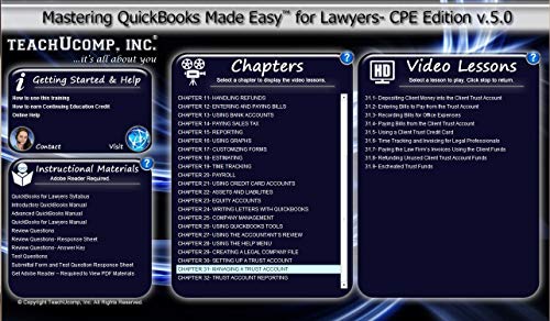 TEACHUCOMP Video Training Tutorial for QuickBooks for Lawyers / Attorneys v. 2016 Product Key Card (Download) Course and PDF Manual