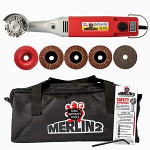 king arthur's tools universal carving set, merlin2 handheld variable speed mini angle grinder power tool with 6 accessories – for woodworking, cutting, sanding, grinding, carving, engraving # 10005