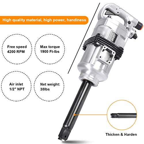 Goplus 1” Impact Wrench, Air Impact Gun with 1-1/2" & 1-5/8" Sockets, 6 Inch Extended Anvil, 1/2" NPT Air Inlet, Carrying Case, Pneumatic Impact Gun for Car Truck Tire, Max Torque Output 1900 ft