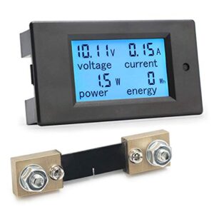 dc battery monitor, drok dc amp meter 6.5-100v 12v 24v 48v 100a digital multimeter, voltage current power energy 4-in-1 tester gauge dc volt amp watt detector with lcd display and shunt