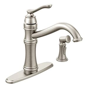 moen 7245srs belfield one handle high arc kitchen faucet, spot resist stainless, side spray, ergonomic head angle, flexible installation, optional deckplate included