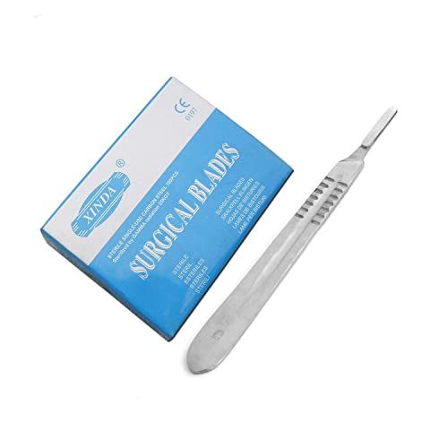 100 SCALPEL STERILE BLADES #23 WITH FREE SCALPEL HANDLE #4 (PC BRAND)