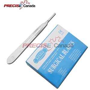 100 SCALPEL STERILE BLADES #23 WITH FREE SCALPEL HANDLE #4 (PC BRAND)