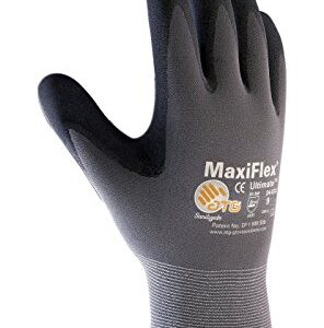 MaxiFlex Ultimate ATG 34-874 - MEDIUM 34-874/Seamless Knit Nylon/Lycra Glove with Nitrile Coated icro-Foam Grip on Palm and Fingers, Gray/Black (Pack of 12)