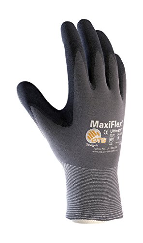 MaxiFlex Ultimate ATG 34-874 - MEDIUM 34-874/Seamless Knit Nylon/Lycra Glove with Nitrile Coated icro-Foam Grip on Palm and Fingers, Gray/Black (Pack of 12)