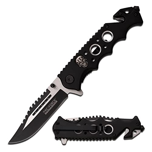 TAC Force TF-809BK Spring Assist Folding Knife, Two-Tone Blade, Black Handle, 4.5-Inch Closed