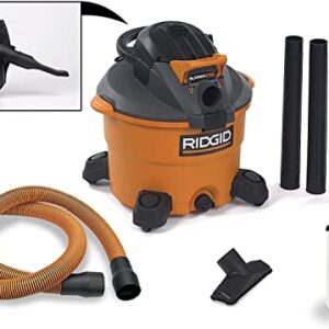 RIDGID Wet Dry Vacuums VAC1200 Heavy Duty Wet Dry Vacuum Cleaner and Blower Vac, 12-Gallon, 5.0 Peak Horsepower Detachable Leaf Blower Vacuum Cleaner with Pro-Grade Hose