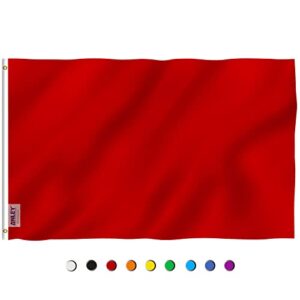 anley fly breeze 3x5 foot solid red flag - vivid color and fade proof - canvas header and double stitched - plain red flags polyester with brass grommets 3 x 5 ft