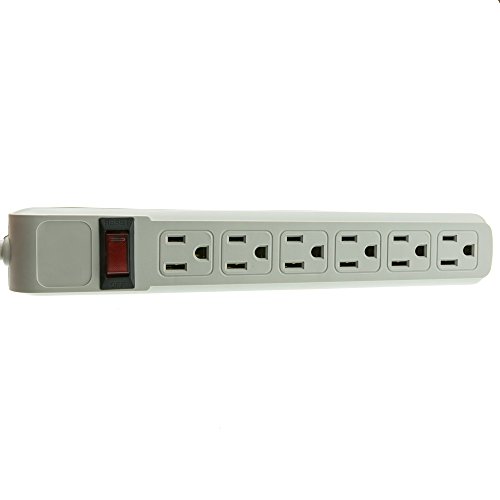 5-Pack Surge Protector, Flat Rotating Plug, 6 Outlet, Horizontal Outlets, Plastic, Power Cord, 4 Feet, Gray