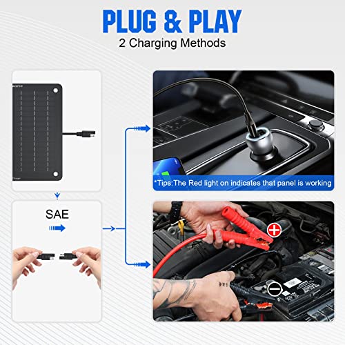 ECO-WORTHY 10W Solar Car Battery Charger Maintainer 12V Waterproof Solar Panel Portable Solar Trickle Charger for Car Truck Boat Lawn Mower RV Trailer Tractor ATV Utility Vehicle Battery