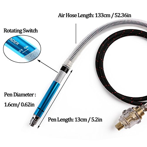 Valianto 1/8" (3mm) Air Micro Grinder, Pneumatic Pencil Die Grinder, 58000 RPM Free Speed