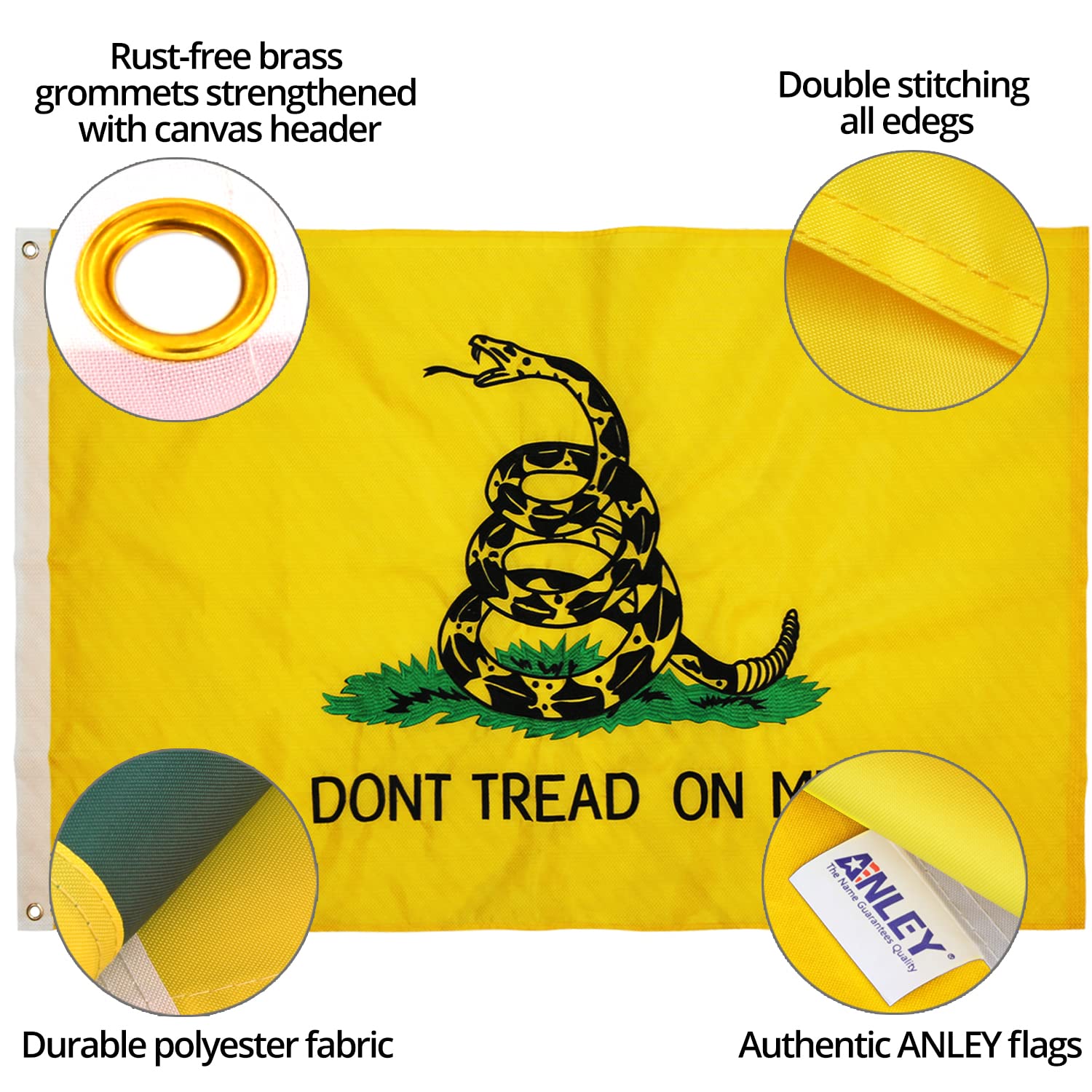 Anley Fly Breeze 3x5 Foot Don't Tread On Me Flag - Vivid Color and Fade proof - Canvas Header and Double Stitched - Flags Polyester with Brass Grommets 3 X 5 Ft