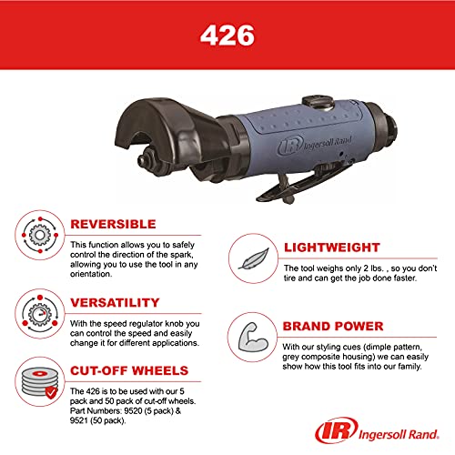 Ingersoll Rand 426 3” Reversible Cut off Tool, Lightweight with Speed Regulator Knob, Use with Ingersoll Rand 9520 and 9521 Cut-Off Wheels, 5 Cut-Off Wheels Included