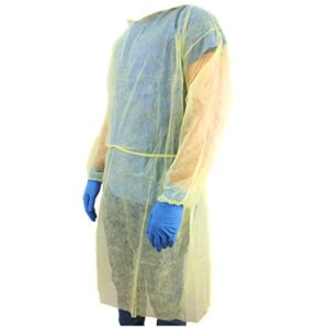 Ever Ready First Aid Isolation Gown with Elastic Wrists, Fluid Resistant, Yellow (Pack of 10)