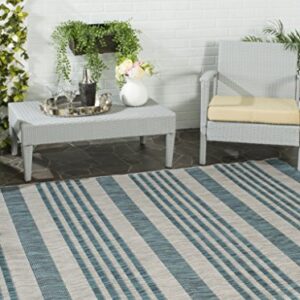 SAFAVIEH Courtyard Collection 2'7" x 5' Grey/Blue CY8062 Stripe Indoor/ Outdoor Waterproof Easy Cleaning Patio Backyard Mudroom Area Rug