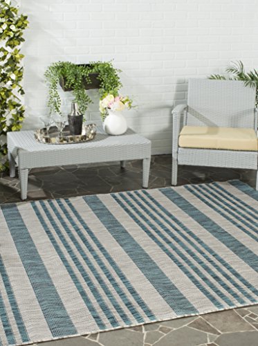 SAFAVIEH Courtyard Collection 2'7" x 5' Grey/Blue CY8062 Stripe Indoor/ Outdoor Waterproof Easy Cleaning Patio Backyard Mudroom Area Rug