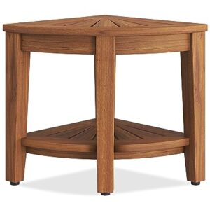 AquaTeak Floor Model - 15.5" Kai Corner Teak Shower Bench with Shelf