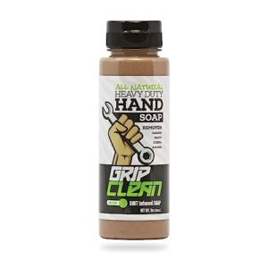 grip clean | degreaser hand cleaner for auto mechanics - dirt-infused liquid hand soap absorbs grease, oil, & odors. natural heavy duty pumice soap with moisturizing ingredients. lime scented.