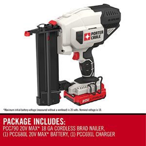 PORTER-CABLE 20V MAX* Cordless Brad Nailer Kit with 1 Battery, 18GA (PCC790LA)