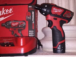 milwaukee electric tool 2401-22 m12 cordless 12v lithium-ion screwdriver with two batteries, charger and case, 1" x 1" x 1"