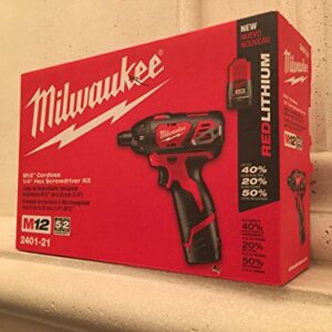 MILWAUKEE ELECTRIC TOOL 2401-22 M12 Cordless 12V Lithium-Ion Screwdriver with Two Batteries, Charger and Case, 1" x 1" x 1"