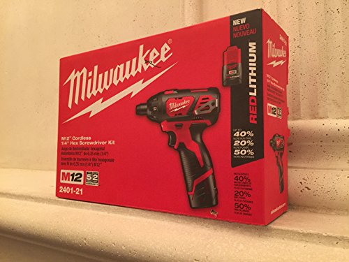 MILWAUKEE ELECTRIC TOOL 2401-22 M12 Cordless 12V Lithium-Ion Screwdriver with Two Batteries, Charger and Case, 1" x 1" x 1"