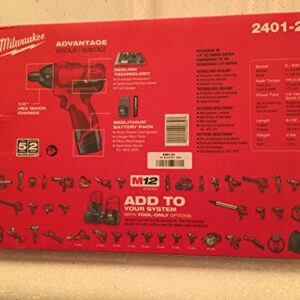 MILWAUKEE ELECTRIC TOOL 2401-22 M12 Cordless 12V Lithium-Ion Screwdriver with Two Batteries, Charger and Case, 1" x 1" x 1"