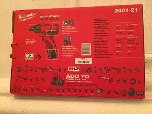 MILWAUKEE ELECTRIC TOOL 2401-22 M12 Cordless 12V Lithium-Ion Screwdriver with Two Batteries, Charger and Case, 1" x 1" x 1"