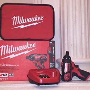 MILWAUKEE ELECTRIC TOOL 2401-22 M12 Cordless 12V Lithium-Ion Screwdriver with Two Batteries, Charger and Case, 1" x 1" x 1"