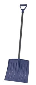 superio kid snow shovel with metal handle, navy blue durable shovel for snow, comfort d grip sturdy, 35“ height, durable plastic blade