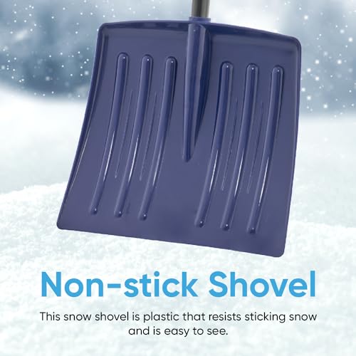 Superio Kid Snow Shovel with Metal Handle, Navy Blue Durable Shovel for Snow, Comfort D Grip Sturdy, 35“ Height, Durable Plastic Blade