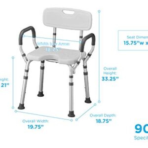 NOVA Medical Products Shower & Bath Chair with Back & Arms & Hygienic Design, White, 1 Count