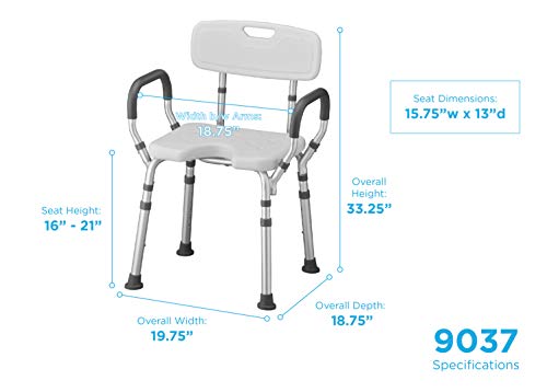 NOVA Medical Products Shower & Bath Chair with Back & Arms & Hygienic Design, White, 1 Count