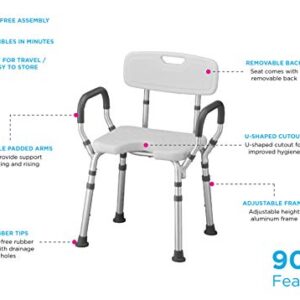 NOVA Medical Products Shower & Bath Chair with Back & Arms & Hygienic Design, White, 1 Count