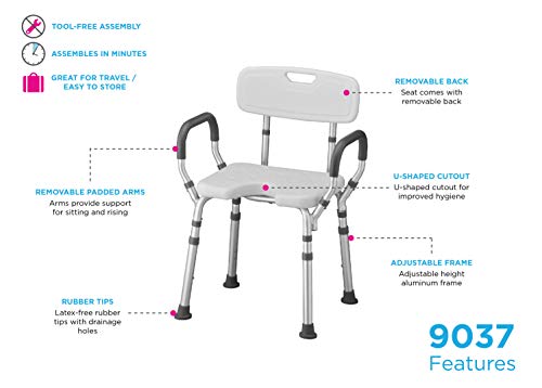 NOVA Medical Products Shower & Bath Chair with Back & Arms & Hygienic Design, White, 1 Count