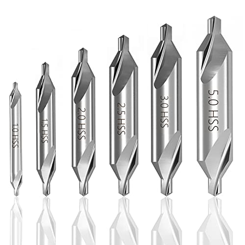 6 PCS HSS Center Drill Bits Set Combined Countersinks Tool 60 Degree Angle Lathe Mill Metalworking 5/3/2.5/2/1.5/1mm