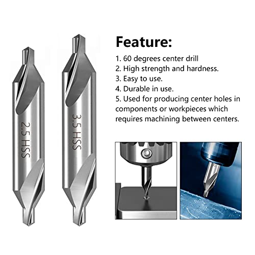 6 PCS HSS Center Drill Bits Set Combined Countersinks Tool 60 Degree Angle Lathe Mill Metalworking 5/3/2.5/2/1.5/1mm