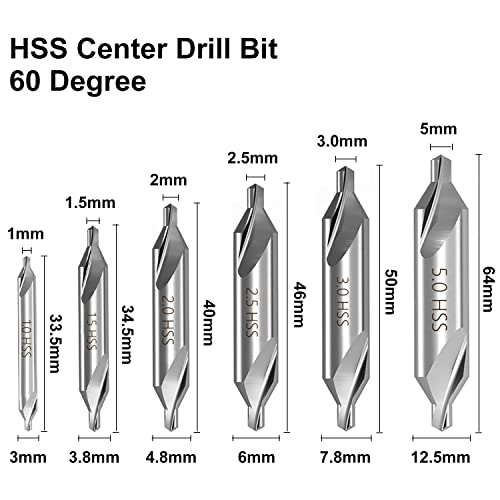 6 PCS HSS Center Drill Bits Set Combined Countersinks Tool 60 Degree Angle Lathe Mill Metalworking 5/3/2.5/2/1.5/1mm