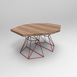 Modern Hexagon Dining Table with Extension Top in Walnut and Steel