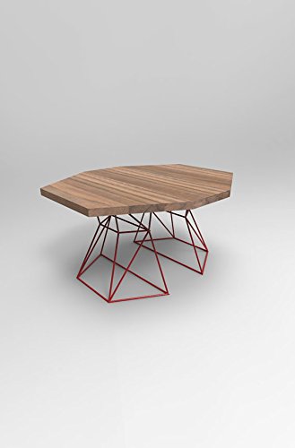 Modern Hexagon Dining Table with Extension Top in Walnut and Steel