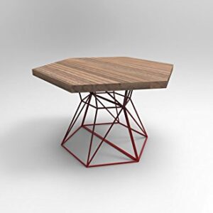 Modern Hexagon Dining Table with Extension Top in Walnut and Steel