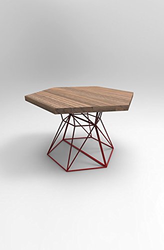 Modern Hexagon Dining Table with Extension Top in Walnut and Steel