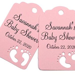 Personalized Baby Shower Thank You Tags with Baby Feet Cut Out, Set of 12 (Baby Pink)