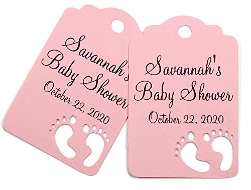 Personalized Baby Shower Thank You Tags with Baby Feet Cut Out, Set of 12 (Baby Pink)