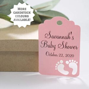 Personalized Baby Shower Thank You Tags with Baby Feet Cut Out, Set of 12 (Baby Pink)