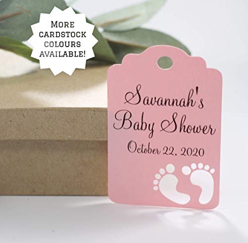 Personalized Baby Shower Thank You Tags with Baby Feet Cut Out, Set of 12 (Baby Pink)